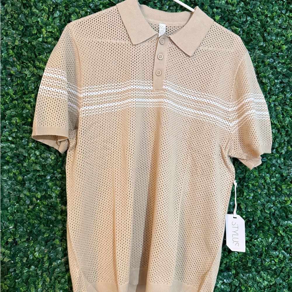 STYLUS Tan and White Men's Polo Shirt